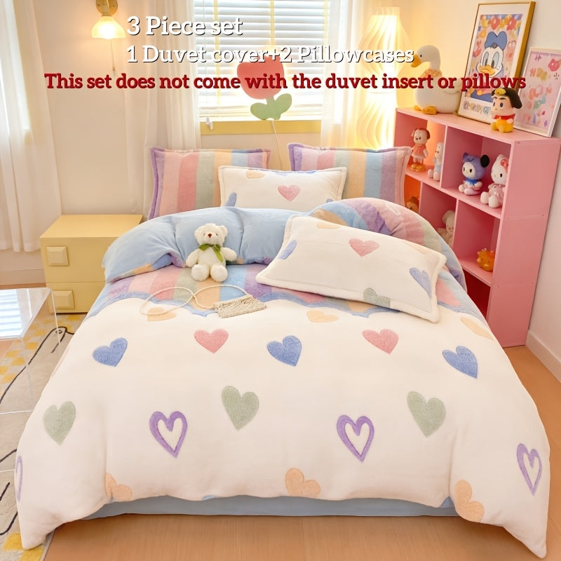 3pcs Set: 1 Duvet Cover + 2 Pillowcases, Milk Duvet Cover, Warm for Autumn and Winter, Plush Duvet Cover Blanket, Suitable for Living Room, Bedroom, Hotel, Dormitory (Excludes Pillow Inserts, Duvet Filling, and Bed Sheets)