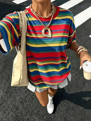 Dopamine Colorful Striped Women'S T-Shirt Spring Summer Autumn Casual Short Sleeve — view 2