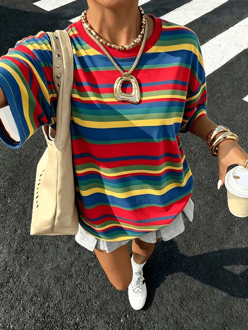 Dopamine Colorful Striped Women'S T-Shirt Spring Summer Autumn Casual Short Sleeve — view 6