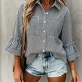 Spring/Summer Striped Commuter Shirt for Women with Ruffle