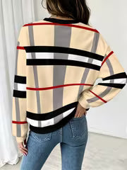 Women'S Fashion Hoodie, Classic Plaid Pattern in Pale Beige Base with Contrast Stripes, Casual Daily Wear — view 3