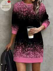 Black And Pink Gradient Sequined Starry Print Round Neck Long Sleeve Sweatshirt Women'S Comfortable — view 1