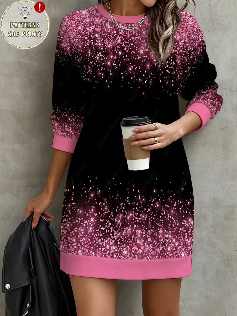 Black And Pink Gradient Sequined Starry Print Round Neck Long Sleeve Sweatshirt Women'S Comfortable — view 6