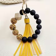 [Leopard Print Keychain] Creative Hot Selling Black Leopard Print White Background Wooden Beads 14Mm Rubber — view 6