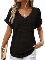 V-Neck Summer Short Sleeve Waffle Pocket Shirt — view 7