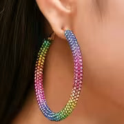 2pcs Fashion Colorful Gradient Effect Sparkling Hoop Earrings, Exquisite Elegance, Perfect Additions for — view 3