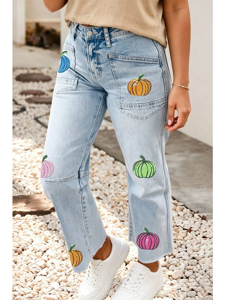 Ldc Sequin Pumpkin Patched Graphic Casual Shift Jeans