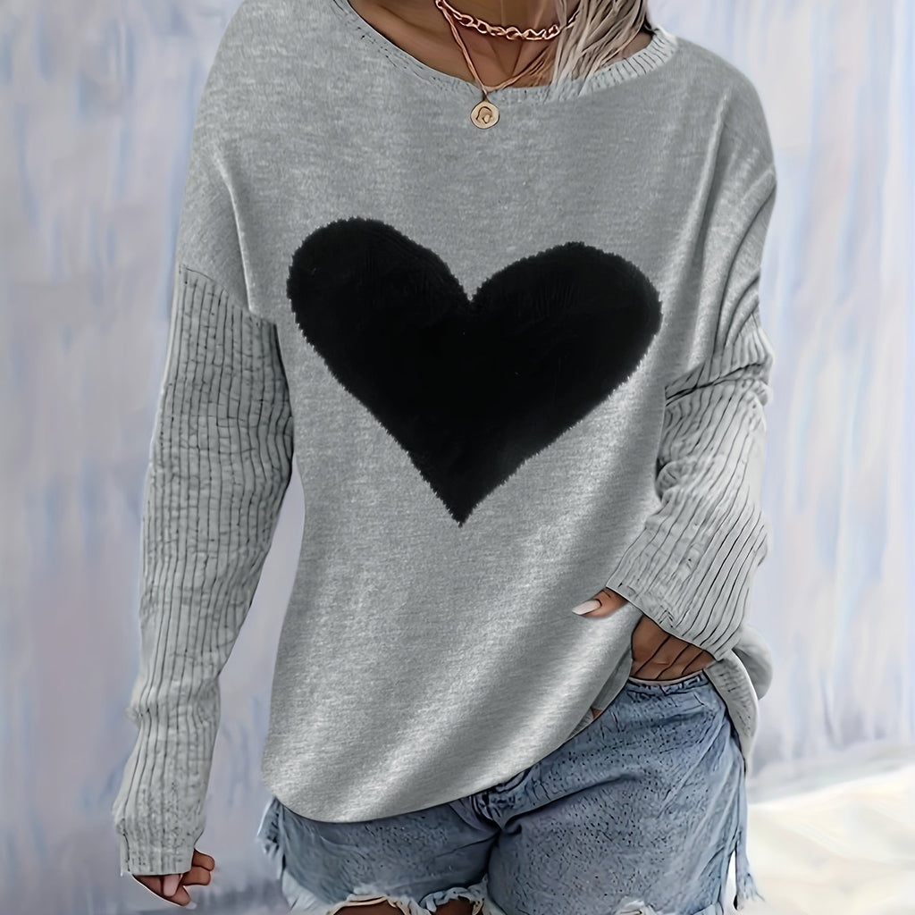 Women'S Long-Sleeve Sweater with a Heart-Shaped Design for
