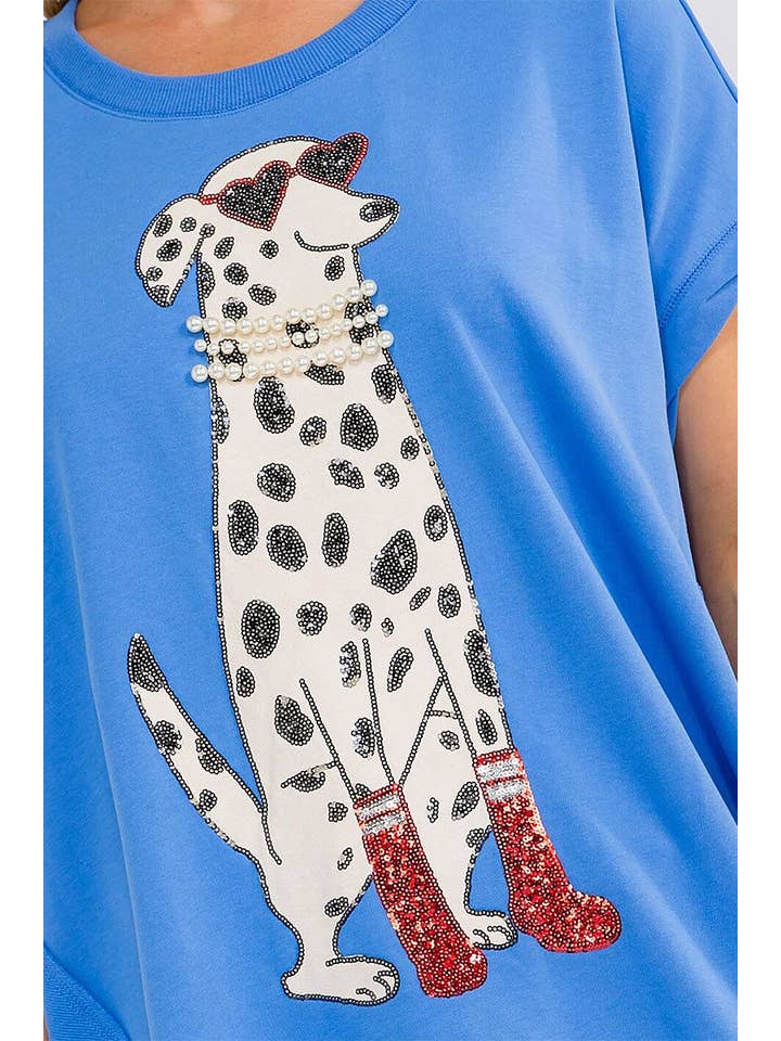 Short Sleeve Sequins Graphic High-Low Oversized Top