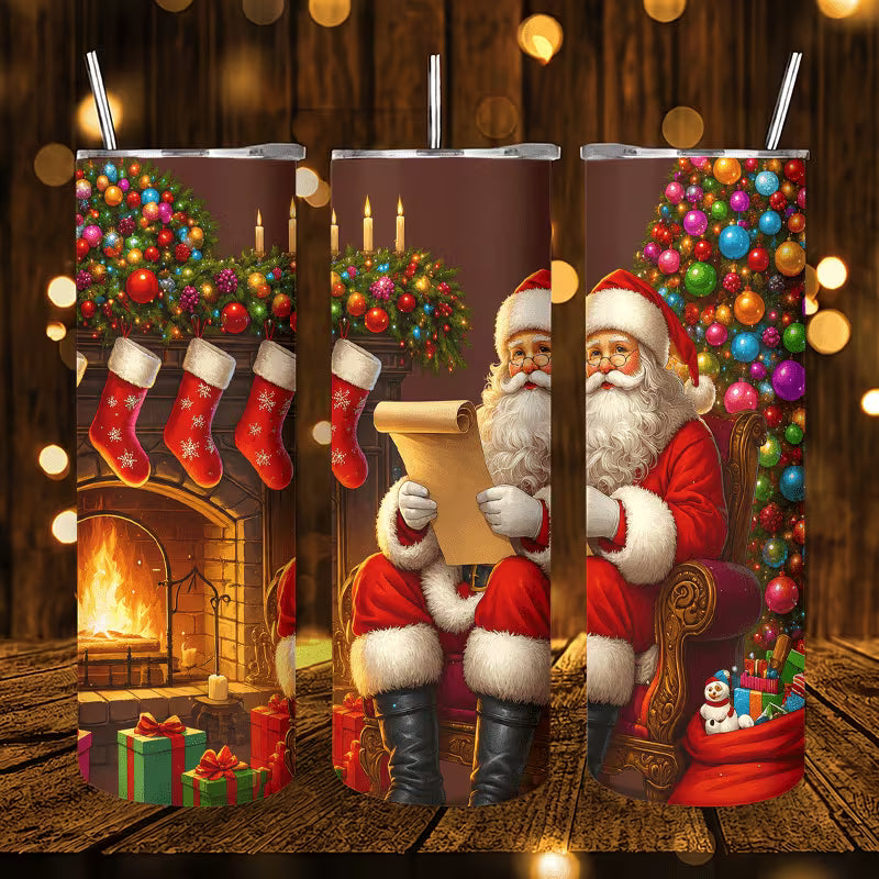 1pc 20oz Santa Claus Reading List By Fireplace Christmas Tree Stainless Steel Insulated Tumblers Coffee Office — view 7
