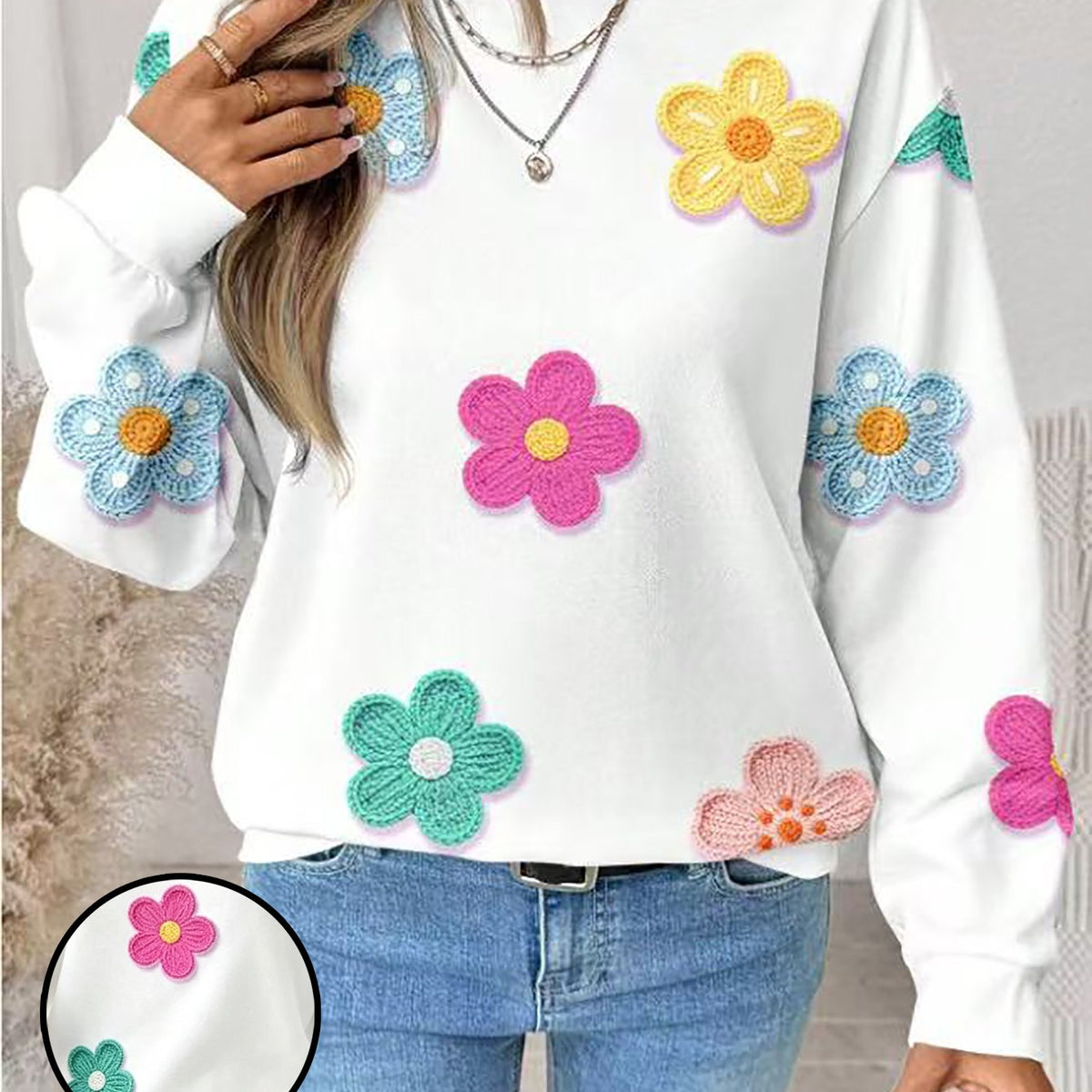 Women'S Loose Round Neck Full Print Sweatshirt