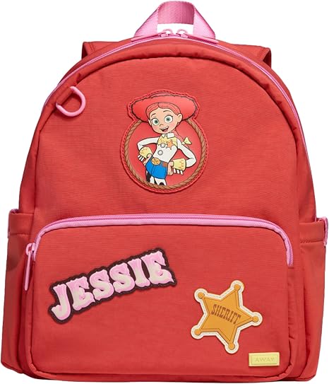 Away Toy Story 5 Kids Backpack - Airline-Approved Personal Item Backpack with Tech Sleeve, Water Bottle Pockets, Interior and Exterior Pockets - Jessie Red