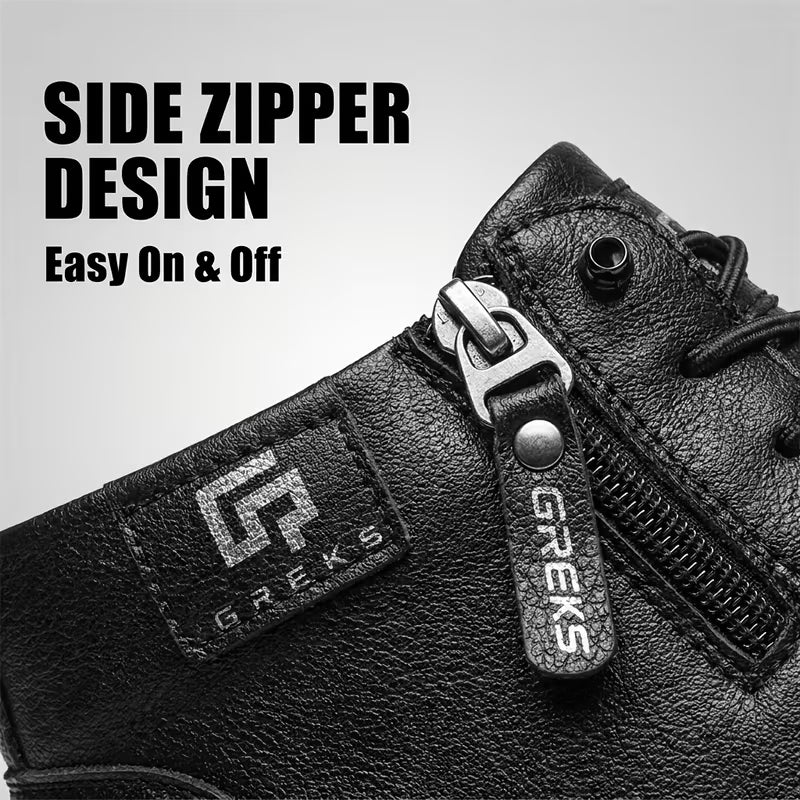 GREKS Side Zipper Lace Up Mid Top Casual Boots for Men Comfortable Anti-Slip Walking Footwear — view 17