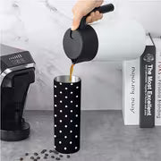 1pc 20Oz Black And White Polka Dot Pattern Stainless Steel Insulated Tumbler Coffee Office Travel Mug with Lid — view 9