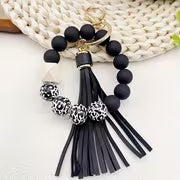 [Leopard Print Keychain] Creative Hot Selling Black Leopard Print White Background Wooden Beads 14Mm Rubber — view 10