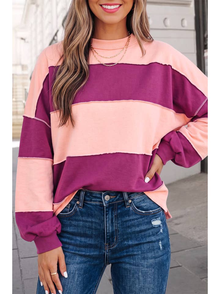 Colorblock Print Crewneck Pullover Top | S-Xl — view 4