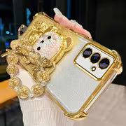 Phone Case: ACANRIES Luxury Star Bead Wrist Strap Chain Lanyard with Cute Bead Bear Folding Stand Holder and — view 2