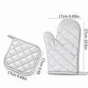 4Pcs Oven Mitts with Pot Holders， Heat Resistant Cotton Microwave Gloves， Kitchen Mitts for Baking Cooking BBQ — view 4