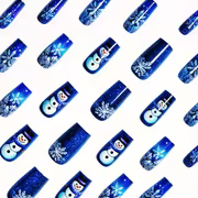 47pcs Full Cover Press on Nails Suitable for Christmas, Ballerina Medium Length Glossy Acrylic Nails with Blue — view 2