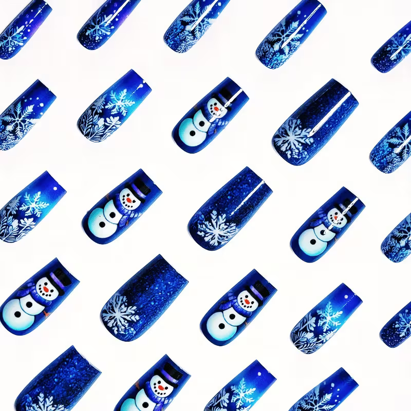 47pcs Full Cover Press on Nails Suitable for Christmas, Ballerina Medium Length Glossy Acrylic Nails with Blue — view 7