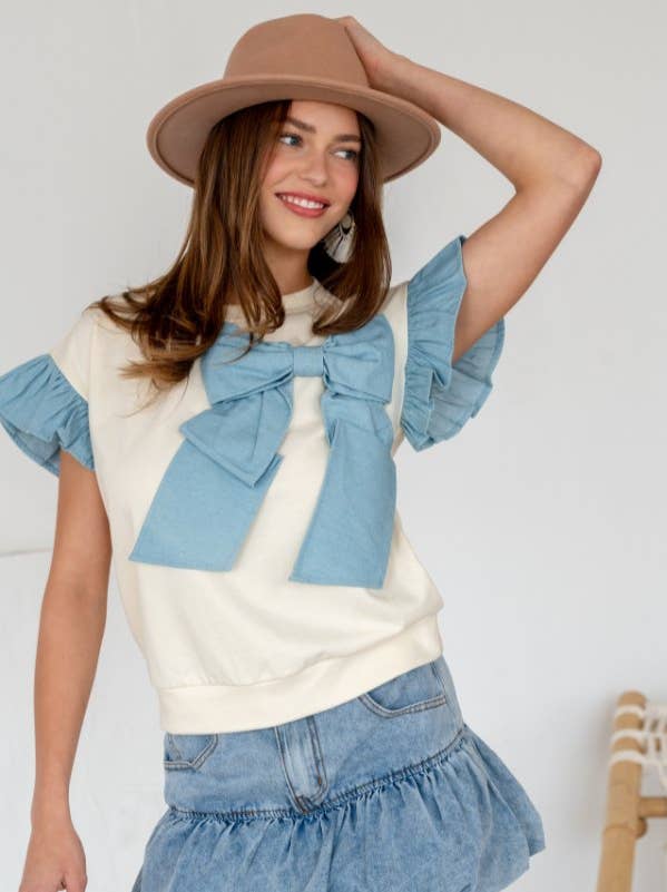Bow Ribbon Flutter Top