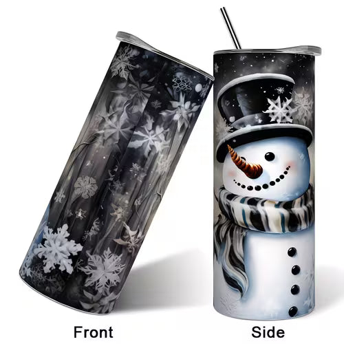 20oz Stainless Steel Tumbler with 3D Snowman & Snowflake Design - Insulated Travel Mug with Straw and Lid — view 17