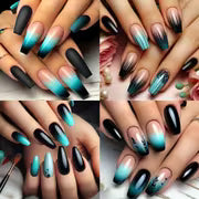 96pcs (4Pack)Blue Gradient Glitter Almond Shaped Medium Length Pressure Film Nail Kit, with a Glossy And — view 4
