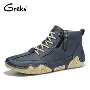 GREKS Side Zipper Lace Up Mid Top Casual Boots for Men Comfortable Anti-Slip Walking Footwear — view 12