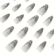 24pcs Christmas Snowflake And Rhinestone Nail Set - Medium Almond Shape, Bright White End, Festive Nail Art for — view 3