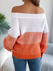 Elegant Off-Shoulder Striped Sweater - Casual Lantern Long Sleeve, Acrylic Knit for Women - Perfect for — view 2