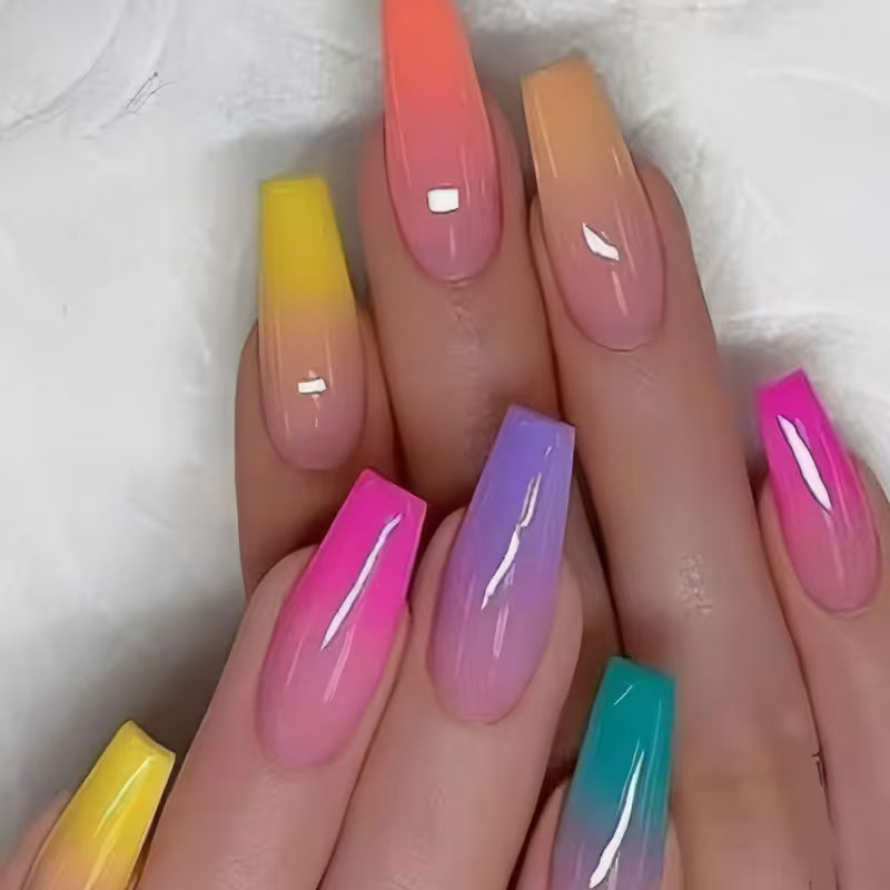 48pcs Candy Color Rainbow Gradient Long Square Press on Nails, Unique And Fashionable, Suitable for Parties — view 6