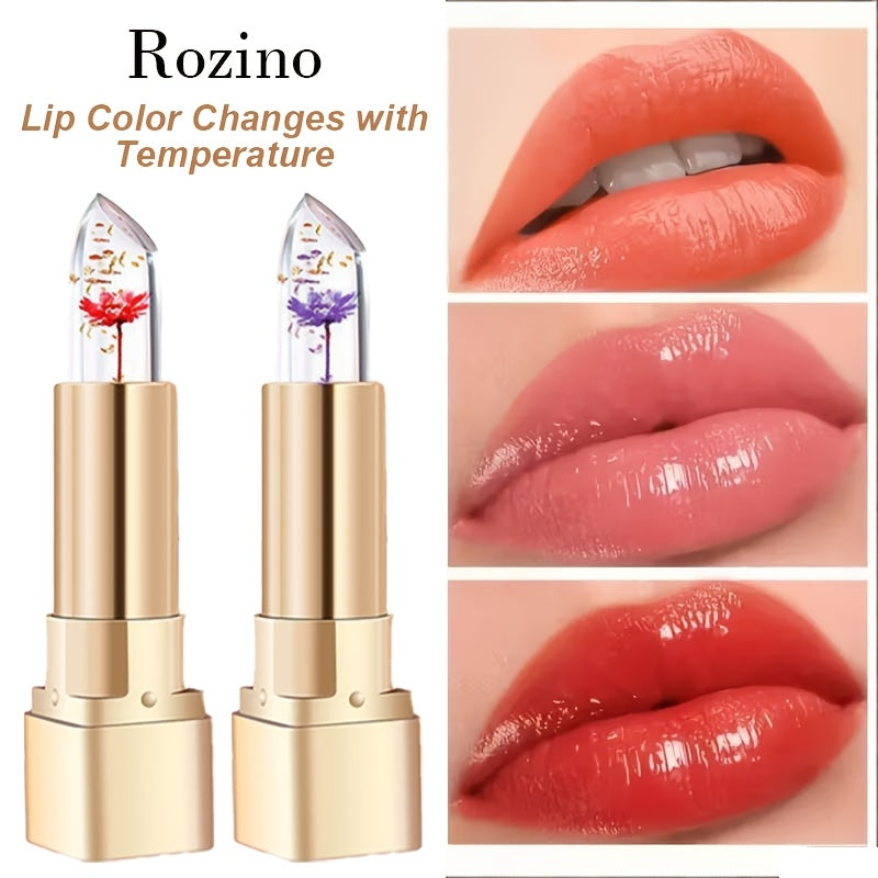 Pack of 2 Flower Jelly Lipstick, Color-Changing Lipstick, Long-Lasting Nourishing Lip Balm, Lip Moisturizer, Magic Temperature Color Change Lip Gloss