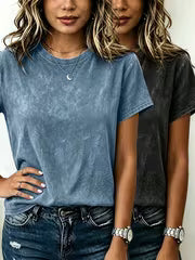 Women's Fashionable Retro Solid Color 2pcs Washed T-Shirts, 2 Versatile Solid Color Washed Retro T-Shirts — view 11