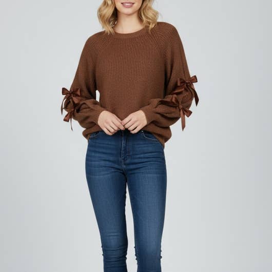 Women's Bow Detail Oversized Knit Sweater