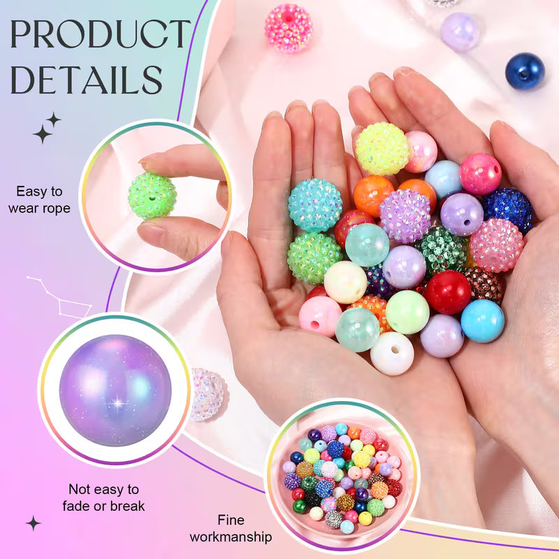 The Confetti Drawer | 160pc Chunky Acrylic Bubblegum Beads for Beadable Pens, Keychains & Jewellery
