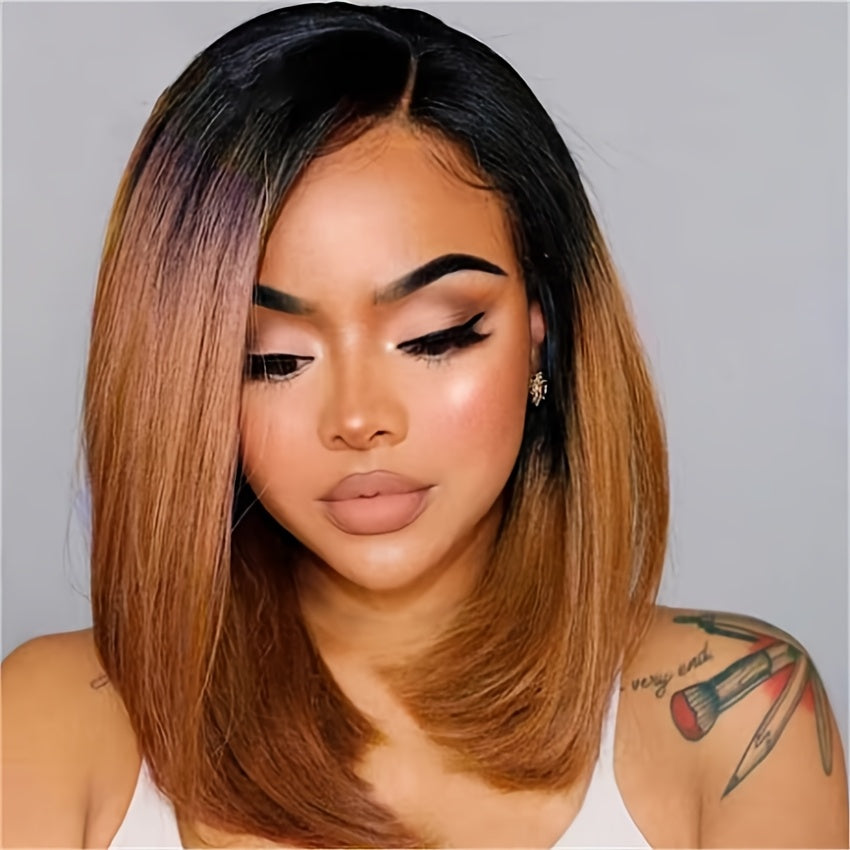Look Human Hair Wig - 13x4 Lace Frontal with Brown to Burgundy Ombre, High Density 180%