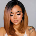 Look Human Hair Wig - 13x4 Lace Frontal with Brown to Burgundy Ombre, High Density 180%