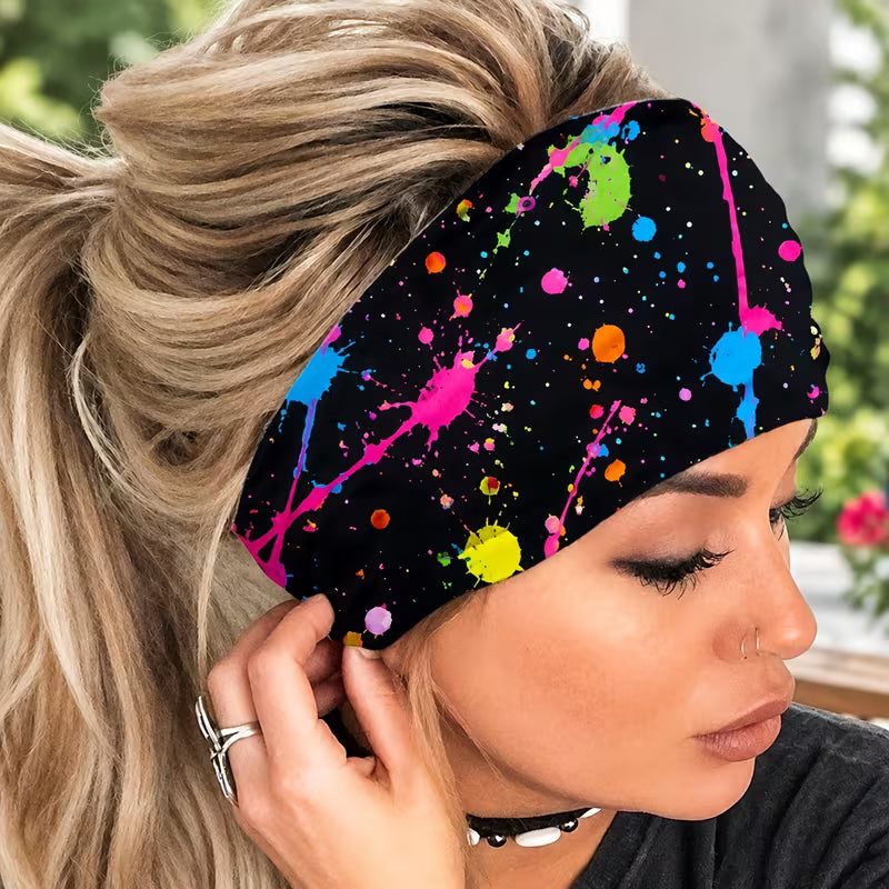 2D Flat, Neon Splash Graffiti Headband - Non-Slip Wide Sweat-Absorbing Hair Suitable for Yoga, Gym, Running — view 7