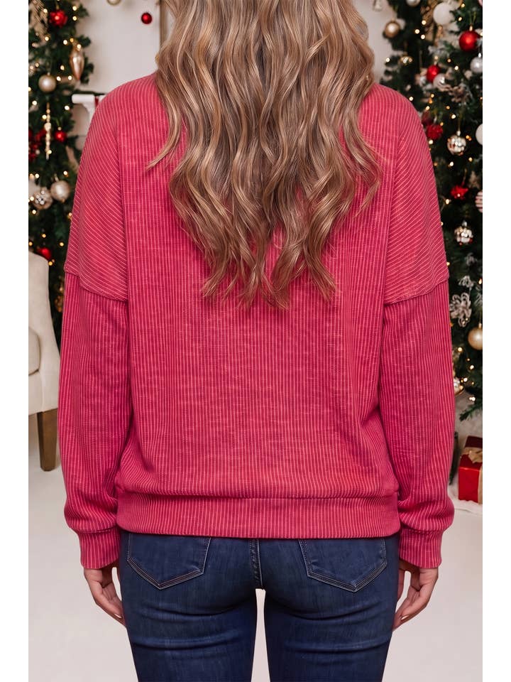 Plaid Colorblock Christmas Twist Rib Long Sleeve Top | S-Xl — view 4