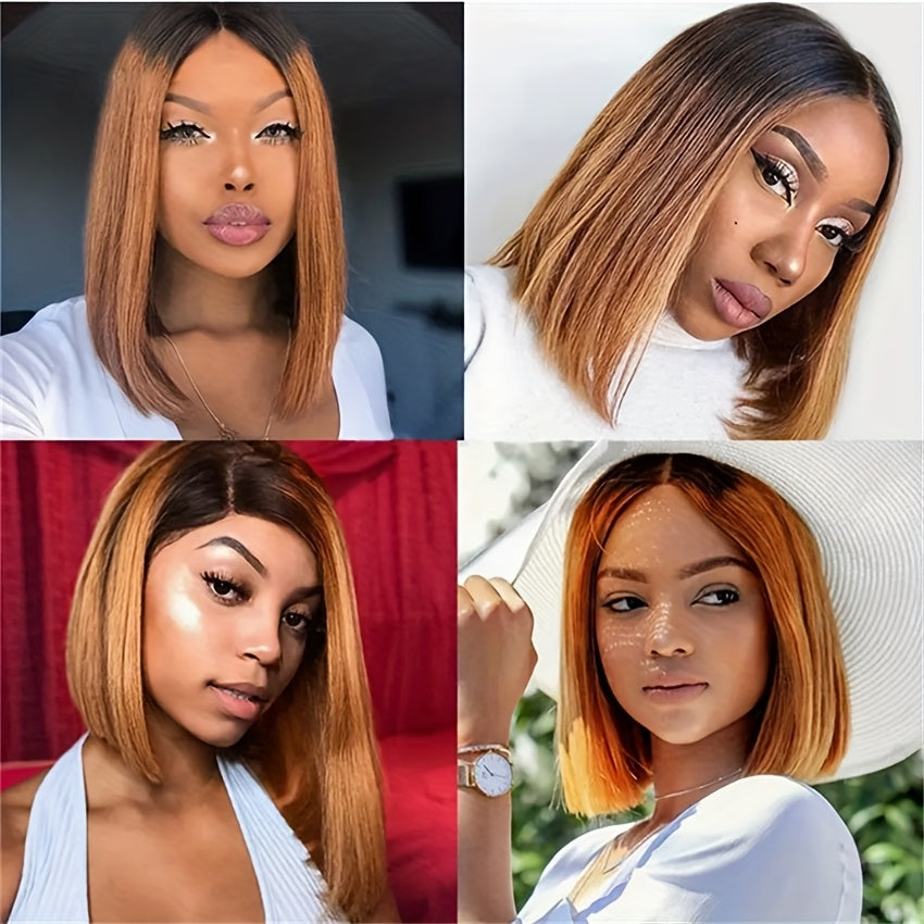 Look Human Hair Wig - 13x4 Lace Frontal with Brown to Burgundy Ombre, High Density 180%