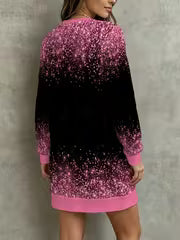 Black And Pink Gradient Sequined Starry Print Round Neck Long Sleeve Sweatshirt Women'S Comfortable — view 2