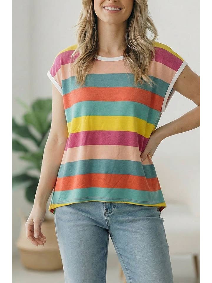 Round Neck Multi Stripe Top
