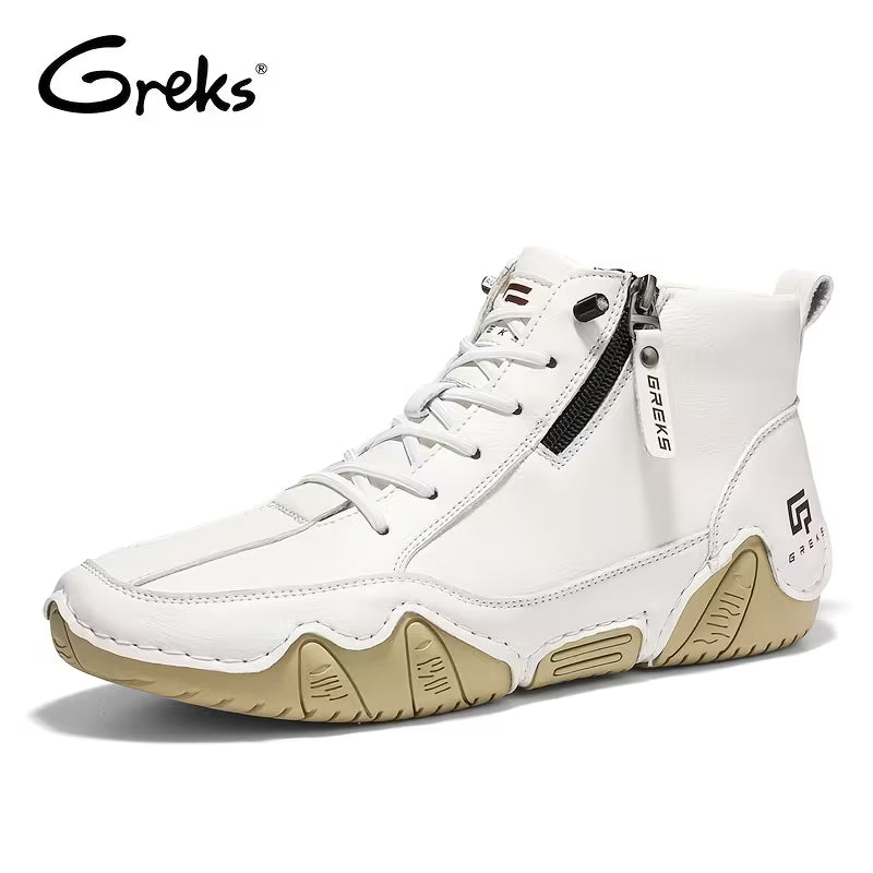 GREKS Side Zipper Lace Up Mid Top Casual Boots for Men Comfortable Anti-Slip Walking Footwear — view 28