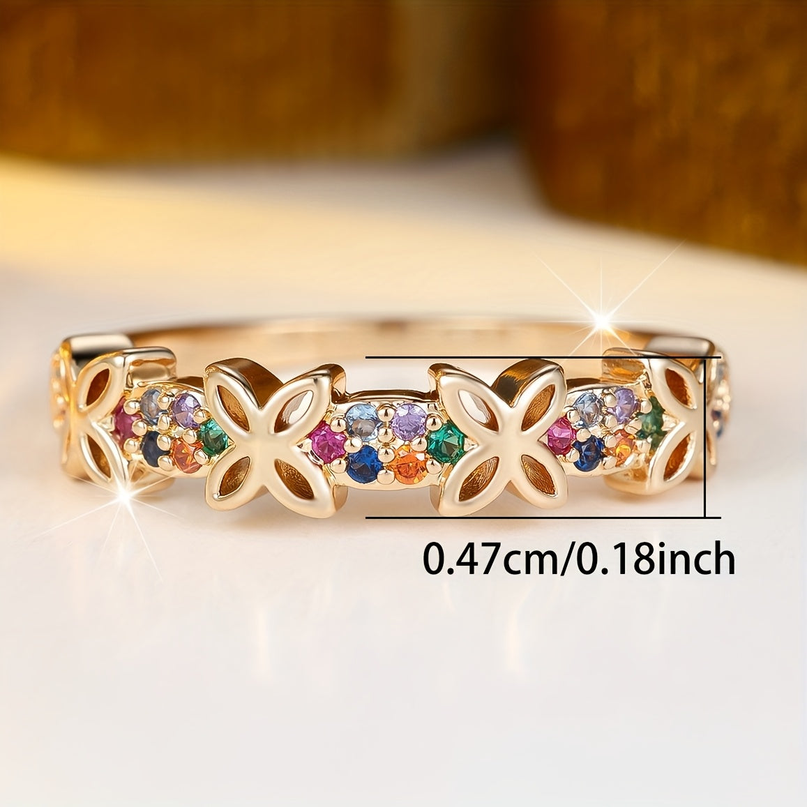 A Simple and Stylish Multicolor Synthetic Zirconia Inlaid Hollow Butterfly Design Ring, Comfortable Everyday Jewelry for Women with a Fashionable & Exquisite Look