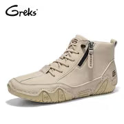 GREKS Side Zipper Lace Up Mid Top Casual Boots for Men Comfortable Anti-Slip Walking Footwear — view 14