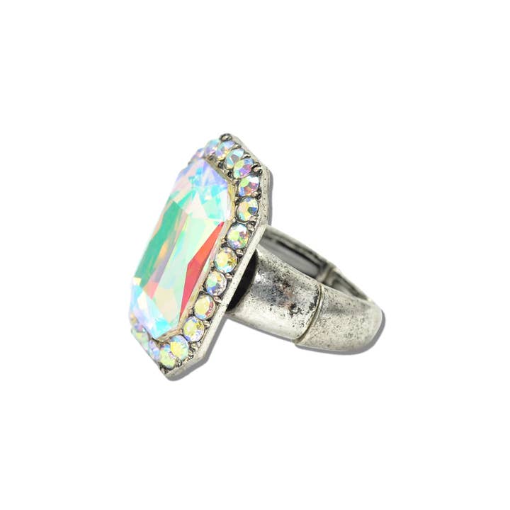 Western Emerald Cut Rhinestone Stretch Ring — view 2
