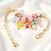 School-Themed Bracelet, Open-End Design with Notebook, Pencil, Rainbow Pen, and Bowknot Pendant, Adjustable — view 6