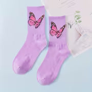 6 Pairs of Women'S Butterfly Print Mid-Calf Socks in a Variety of Colors. Made from Soft, Stretchy Fabric, They — view 3