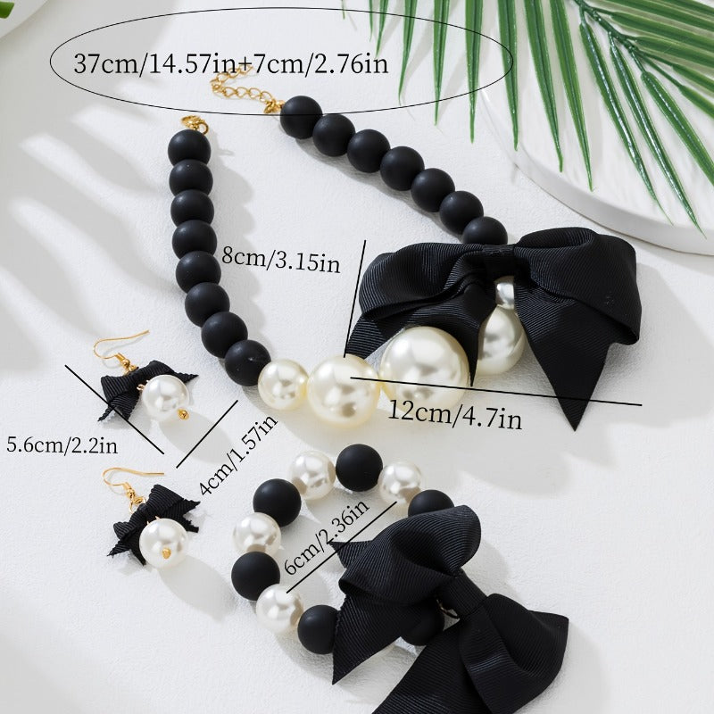 Three-Piece Handmade Woven Bow Beaded Jewelry Set: a Stylish, Elegant, And Lovely Gothic Bohemian Style Necklace, Bracelet, And Earrings, Perfect for Daily Wear, Parties, And As a Holiday Gift, Especially for Valentine'S Day