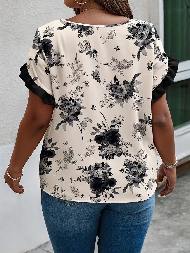 Ruffle Hem Shirt - Women's Large Size - Short Sleeve — view 6